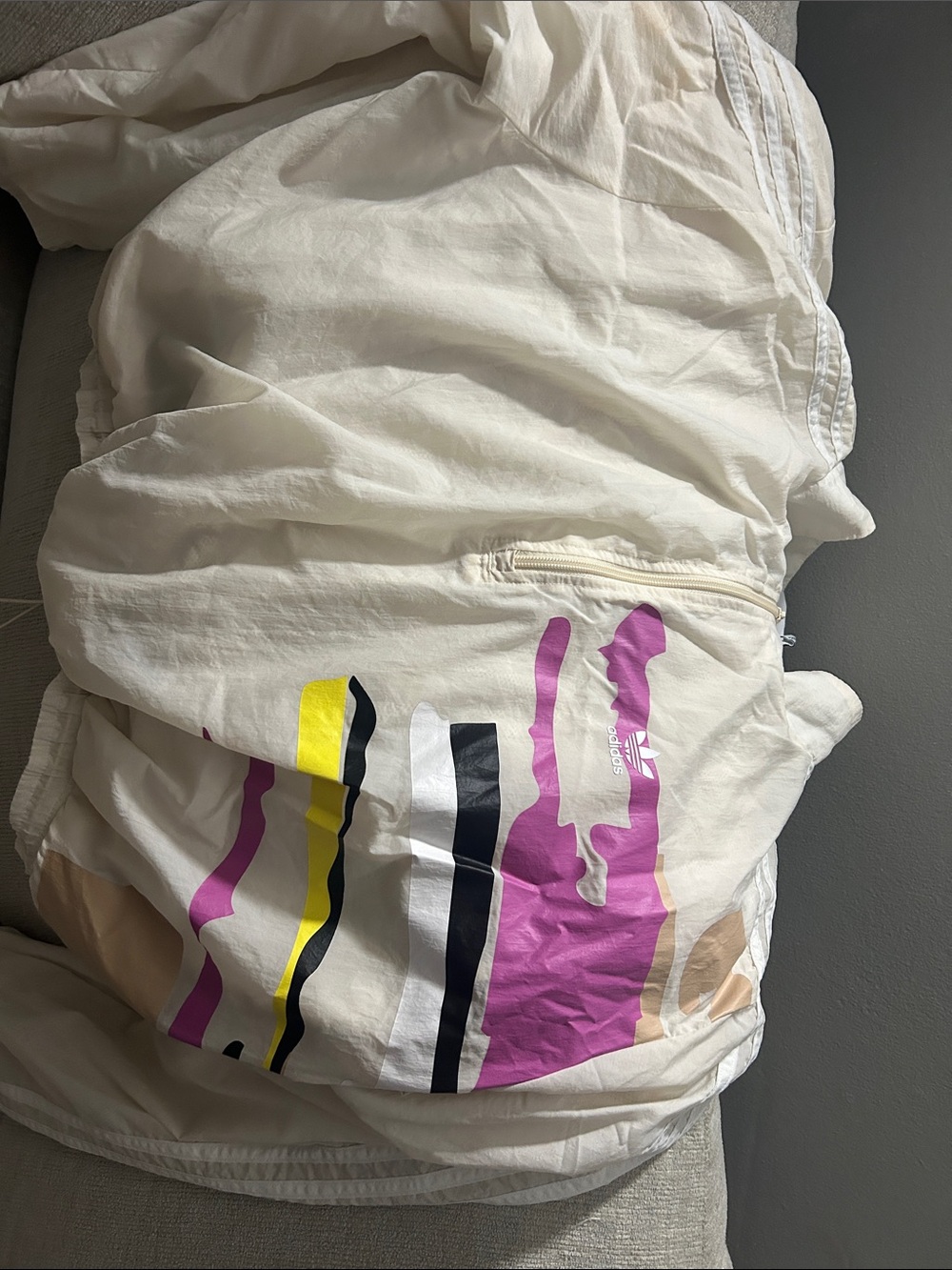 adidas Cream Track Jacket with Pink, Yellow & Black Graphic